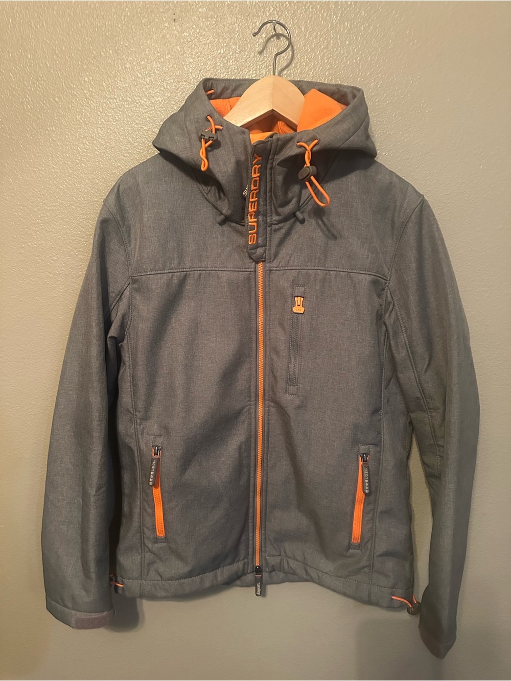 Superdry Men’s Gray Hooded Jacket with Orange Accents